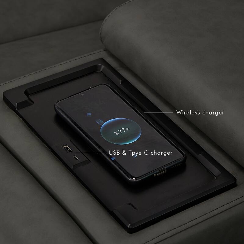 6PCS, 2 Power Recliners, Faux Leather Sectional with Adjustable Headrests, Dodble Width Seat, Wireless Charging and Reading Lamp