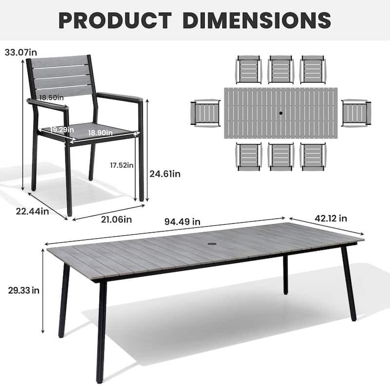 9-Piece Aluminum Outdoor Patio Dining Set with Umbrella Hole and Stackable Chairs