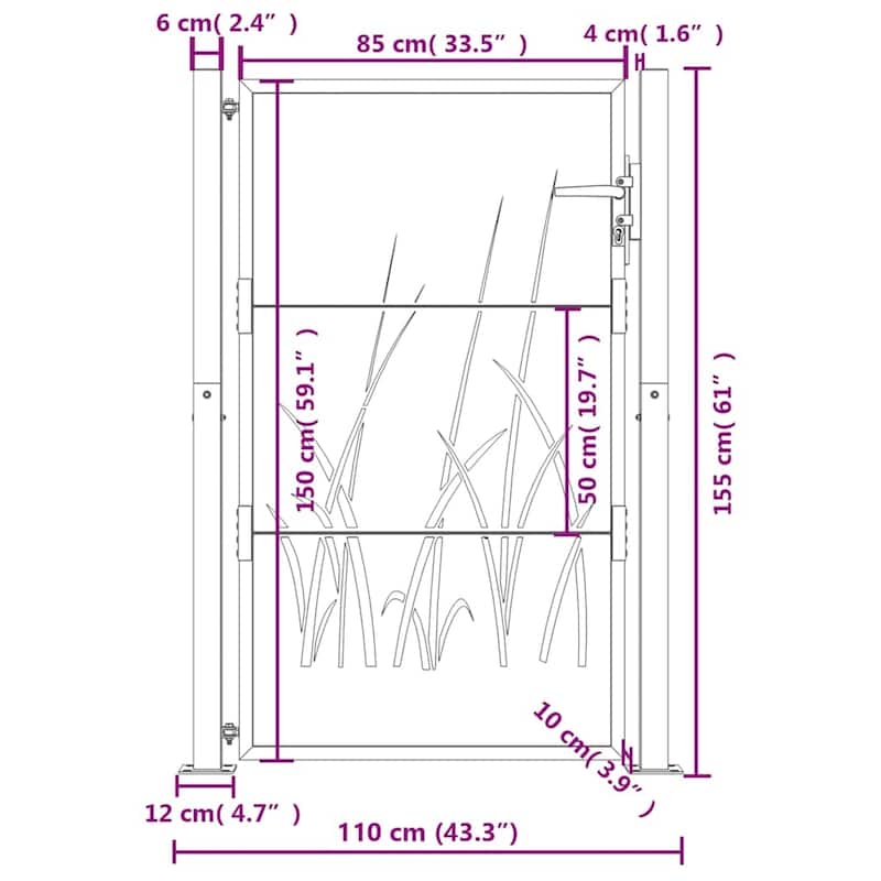 vidaXL Garden Gate Anthracite 39.4x59.1" Steel Grass Design - 43.3 x 61.0"