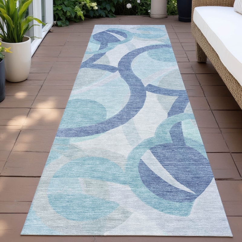 Machine Washable Indoor/Outdoor Contemporary Deco Chantille Rug - Blue - 2'3" x 7'6"