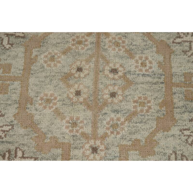 Aqua Light Blue Oushak Indian Area Rug Hand-Knotted Wool Carpet - 8'0" x 9'11"