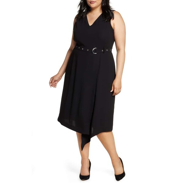 Vince Camuto Women's Dress Black Size 20W Plus Sheath V-Neck Belted