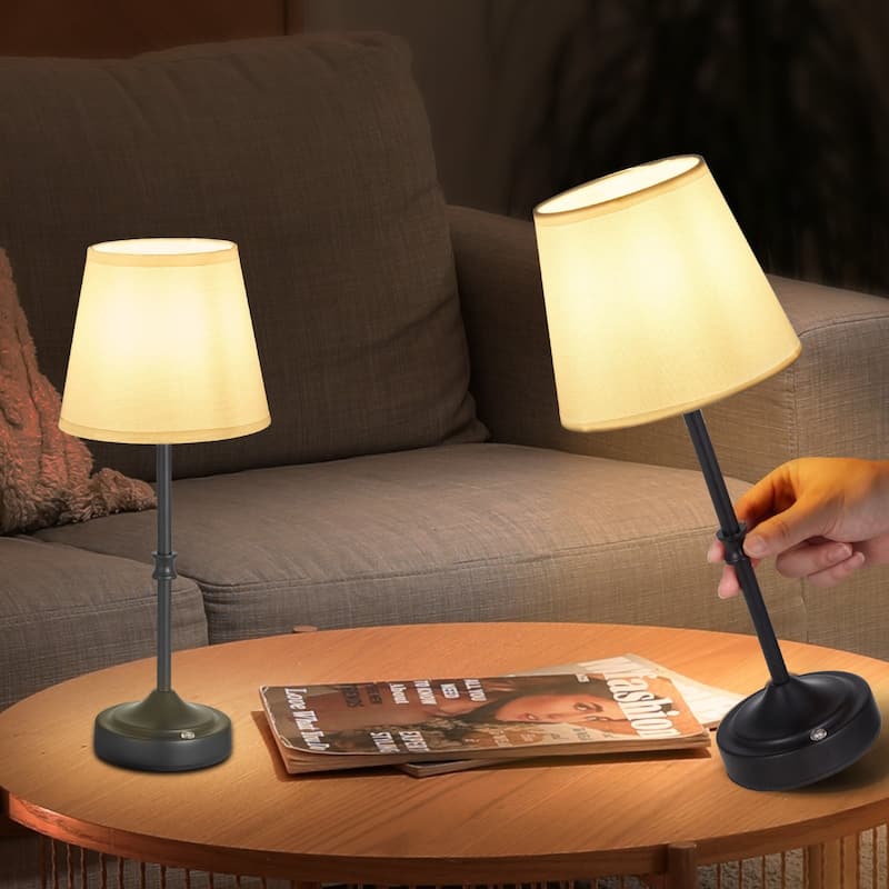 2 Pack Cordless Table Lamps with Fabric Shade and Rechargeable Battery - 6.3 x 6.3 x 16 inch - Black