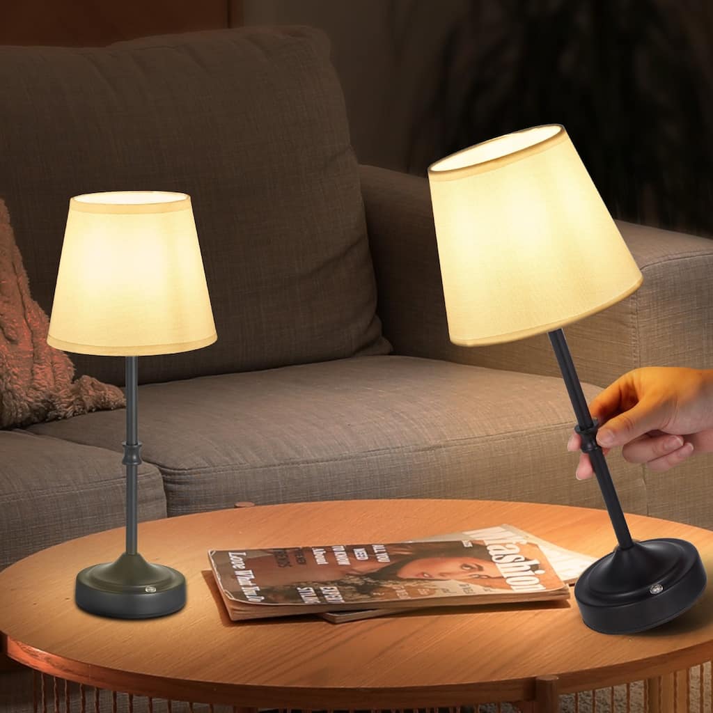 2 Pack Cordless Table Lamps with Fabric Shade and Rechargeable Battery - 6.3 x 6.3 x 16 inch