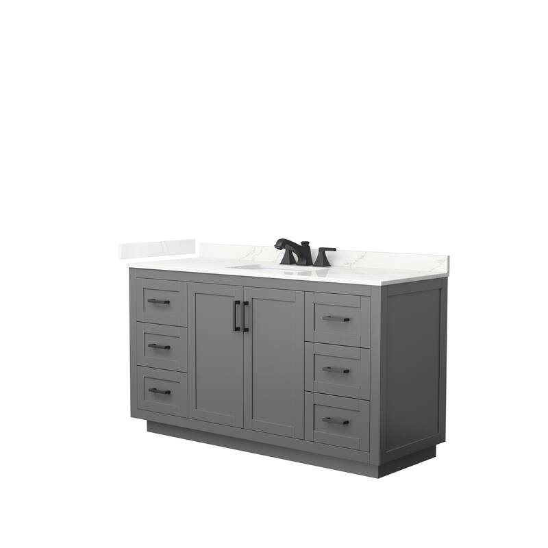 Miranda 60-inch Single Vanity, Quartz Top - Dark Gray, Black Trim, Giotto Quartz Top