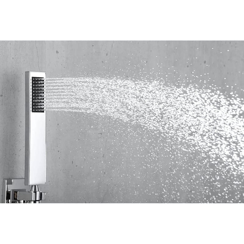 chrome ceiling mounted dual shower head 3 way digital display anti scald shower system - 7'6" x 10'9"