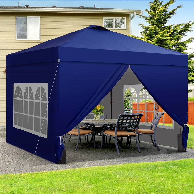 Ainfox 10x10 Pop Up Canopy Tent with 4 Sidewalls, Easy Set up with One Push Lift Outdoor Beach Gazebos with 4 Sandbags - Navy Blue