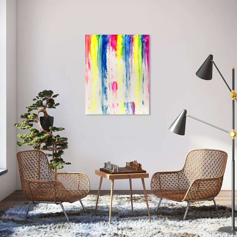 Wynwood Studio Canvas Abstract Rainbow Falls Yellow and Neon Yellow Modern & Contemporary Wall Art Canvas Print - 36 x 30