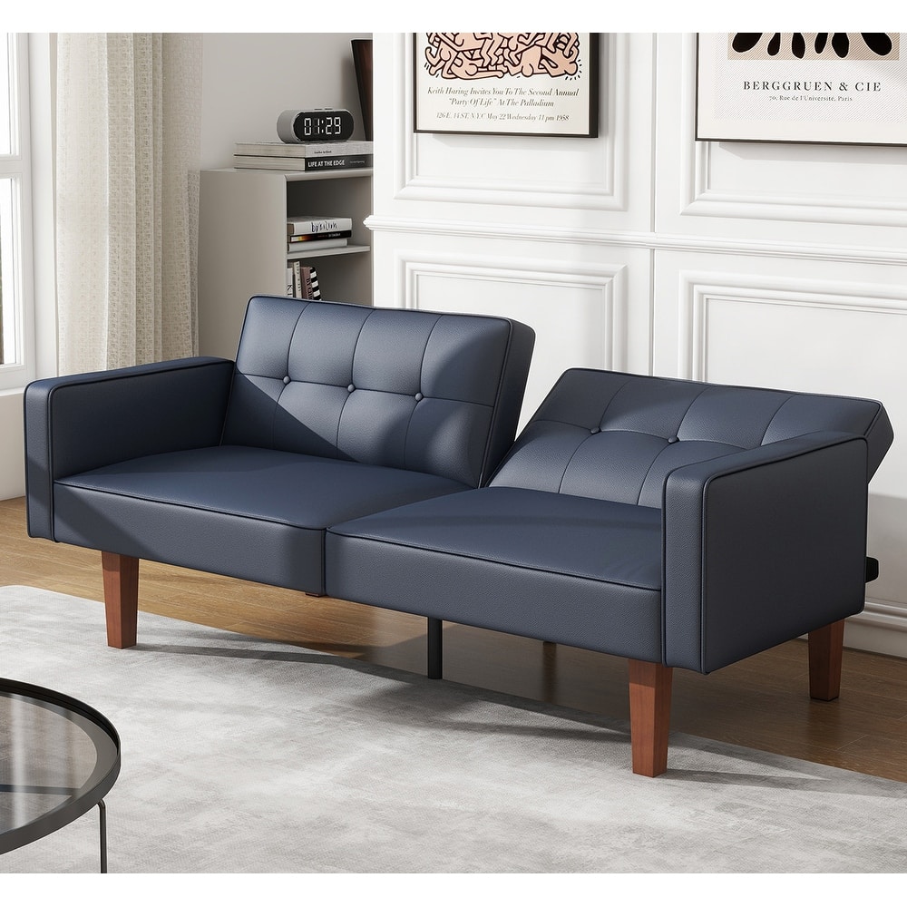 Futon Sofa Bed, Faux Leather Memory Foam Couch,Modern Convertible Love seat for Compact Living Room