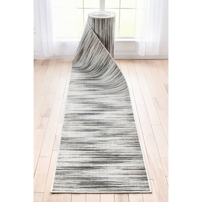 Custom Size Runner Apollo Holden Modern Abstract Stripes Hallway Rug - Ivory Brown - 2' 7" x 5' - Rectangle