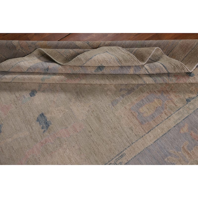 Vegetable Dye Oushak Turkish Area Rug Hand-Knotted Green Wool Carpet - 7'9"x 9'6"