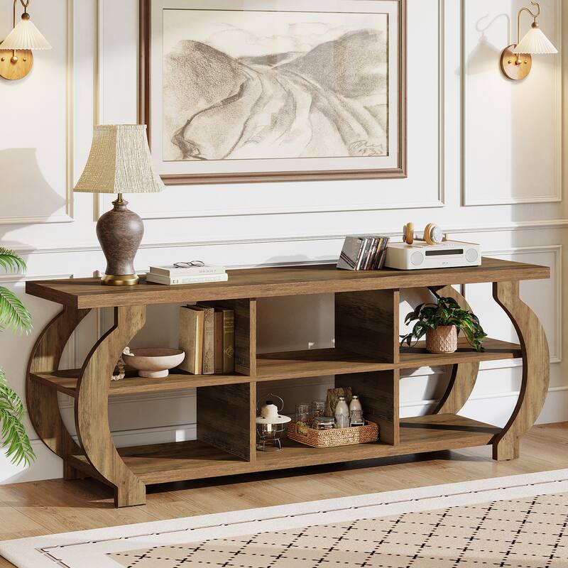 63" TV Stand, Farmhouse Media TV Console with Storage Shelves