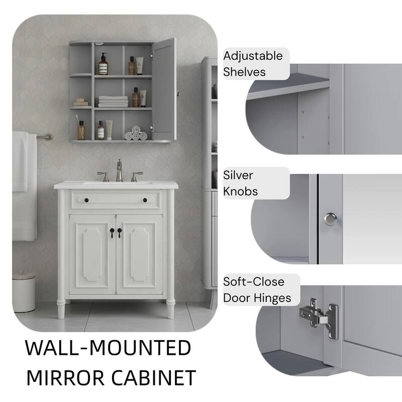Christopher Knight Home - Modern Wall Mounted Medicine Cabinet with Mirror and Adjustable Shelves