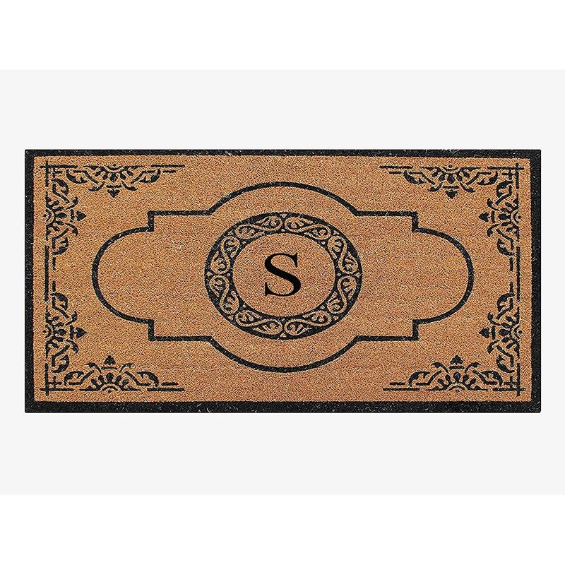 A1HC Natural Coir Hand-crafted Abrilina Monogrammed Double Doormat - 30" x 48" - S