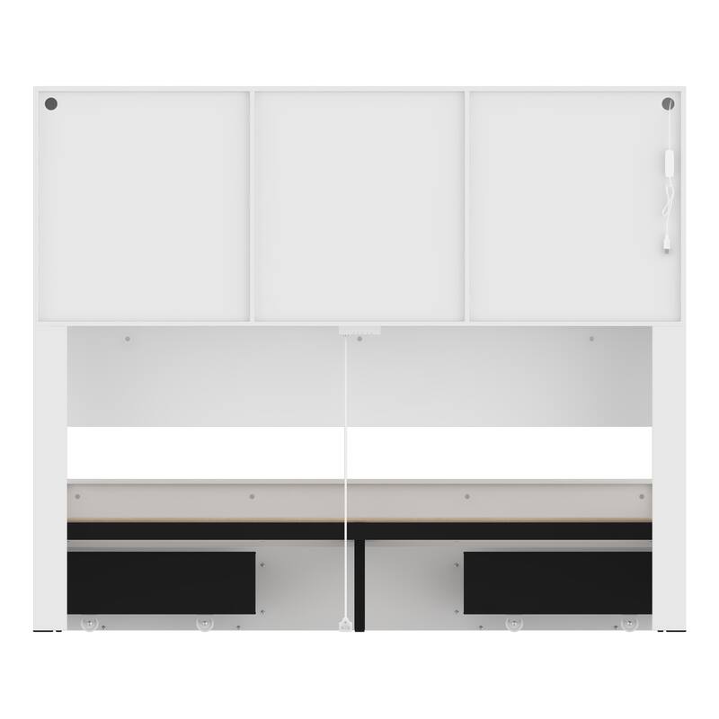 Storage Bed Queen Size Bed Frame w/Charging Station Light Drawers