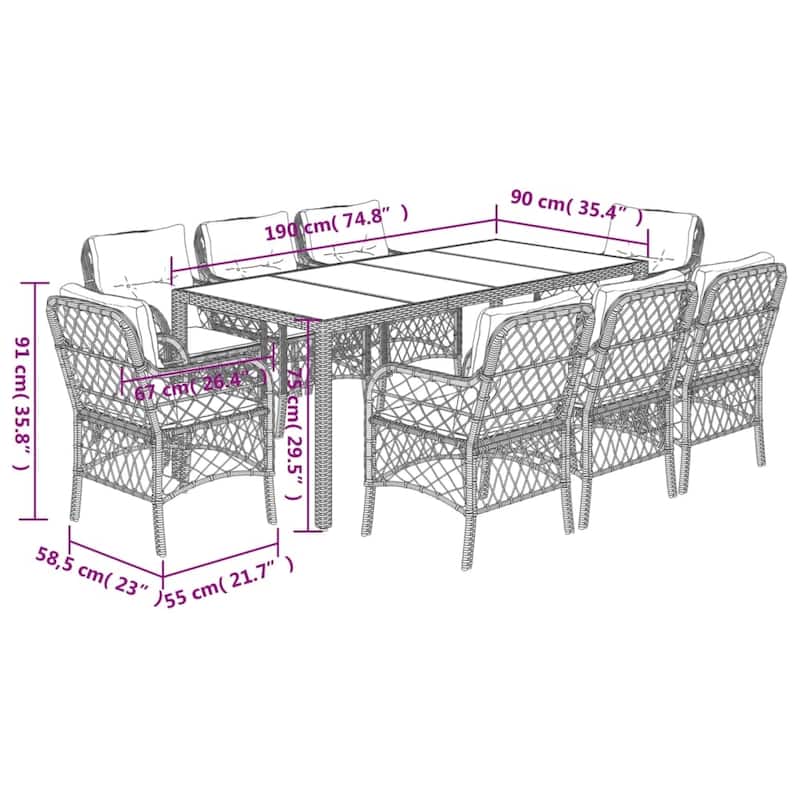vidaXL Bistro Set with Cushions Outdoor Garden Furniture 3 Piece Poly Rattan - 35.4 x 74.8 x 29.5