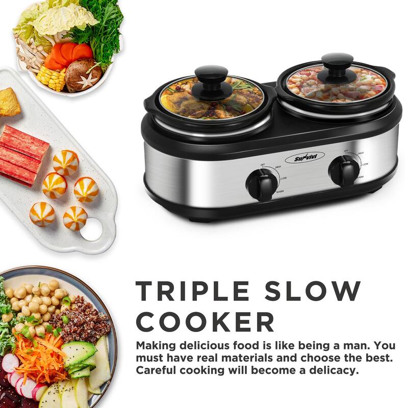 Royalcraft 2 Pot Slow Cooker Stainless Steel Buffet Server 1.25 Quart