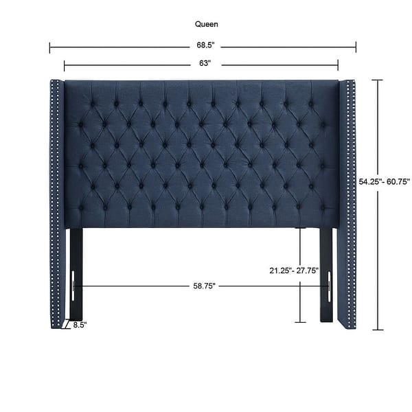 dimension image slide 4 of 7, Madison Park Amelia Upholstered Wingback Headboard with Button Tufting & Nailhead Trim