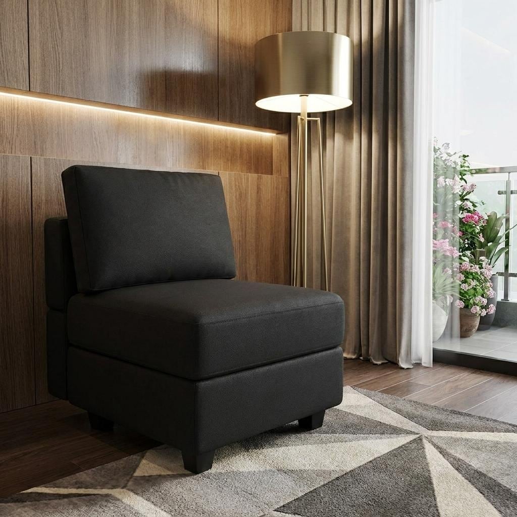 HomeRoots 26" Black Faux Leather Lounge Chair With Storage - 26.40 in. x 17.70 in. x 31.90 in.