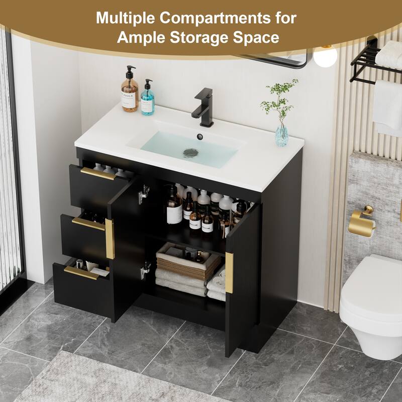 Vertical Stripes Bathroom Vanity Set with Sink Top & Faucet