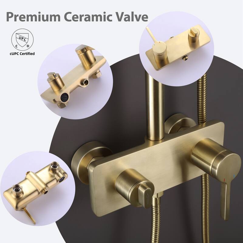 Modland 3-Function Wall Mount Shower System - Brushed Gold, 2.6GPM, cUPC Valve
