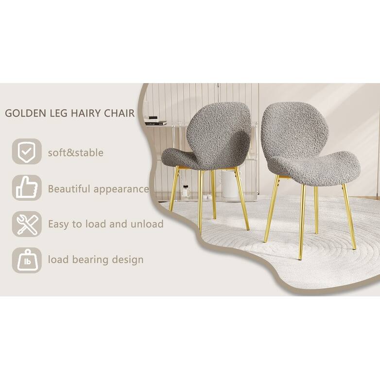 Teddy Velvet Dining Chairs Set of 2, Upholstered Armless Side Chair with Shell Backrest, Accent Chairs with Metal Legs
