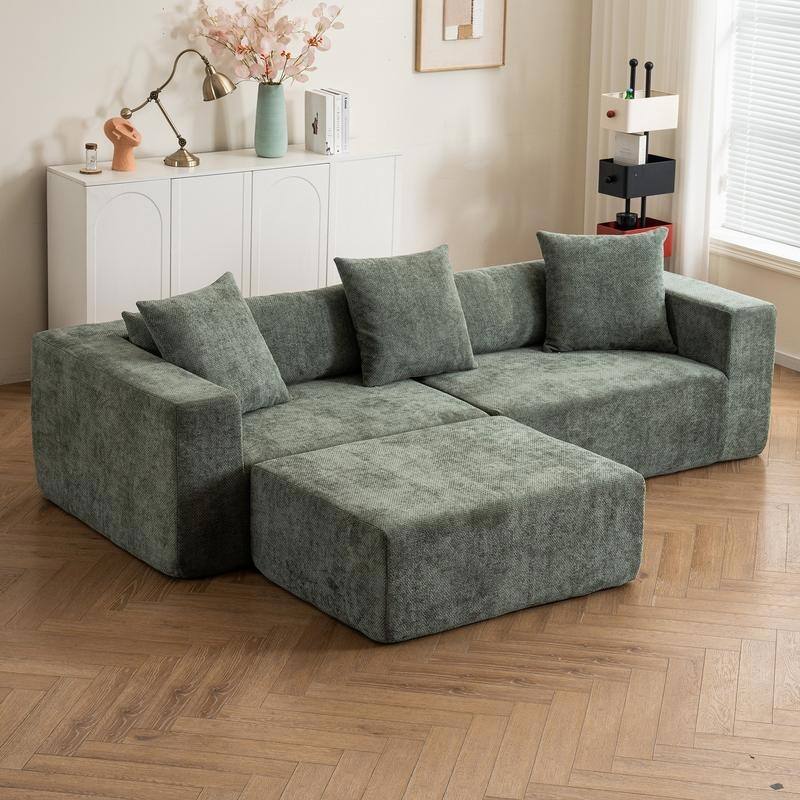 Modular L-Shaped Cloud Sofa, Soft Chenille Cushion, No Assembly Needed