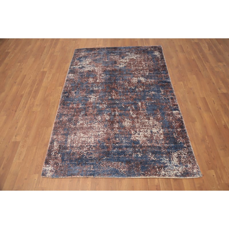 Hand Knotted Oriental Viscose Silk Carpet Modern All-Over Oranges & Rust Abstract Area Rug - 5' 11'' X 3' 11''