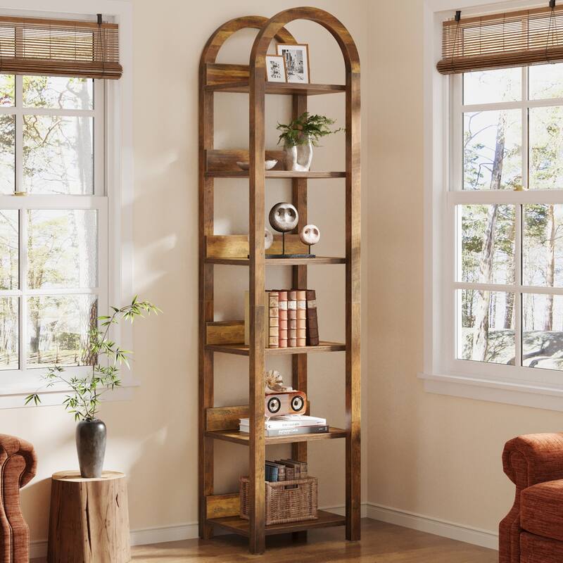6-Tier Arched Tall Narrow Bookshelf Bookcase with Shelves for Small Space