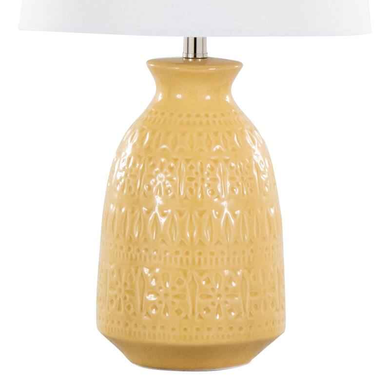 Porch & Den Claudia 20" Ceramic Table Lamp with Patterned Base & Linen Shade (Set of 2) - 20