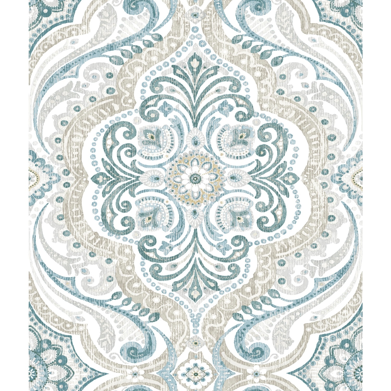 RoomMates Yellow & Teal Bohemian Damask Peel and Stick Wallpaper