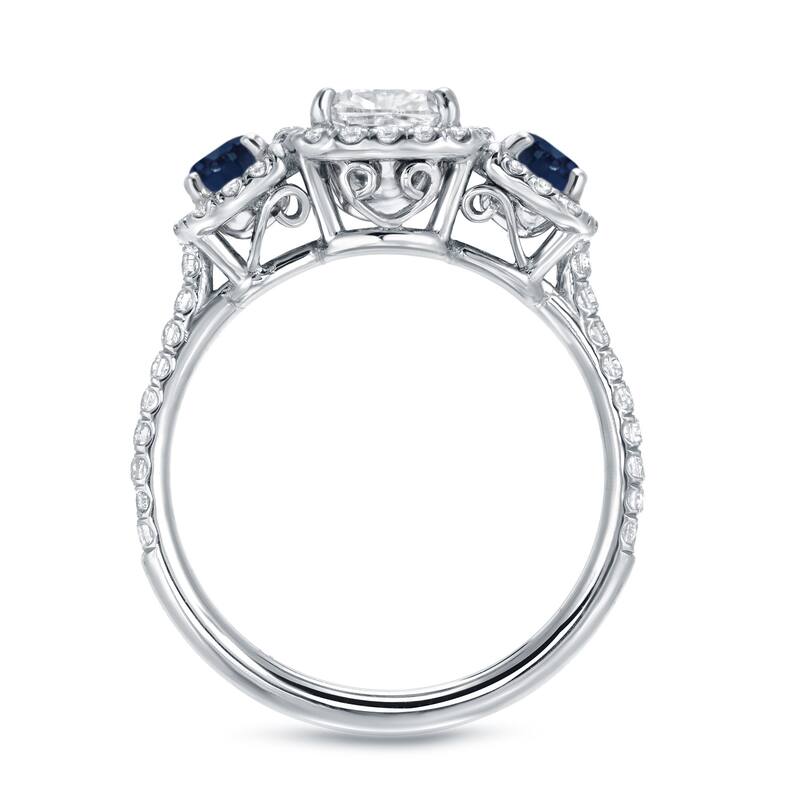 Auriya 14k Gold 1 1/2cttw Cushion-cut 3-Stone Diamond and Sapphire Engagement Ring (H-I, I1-I2)