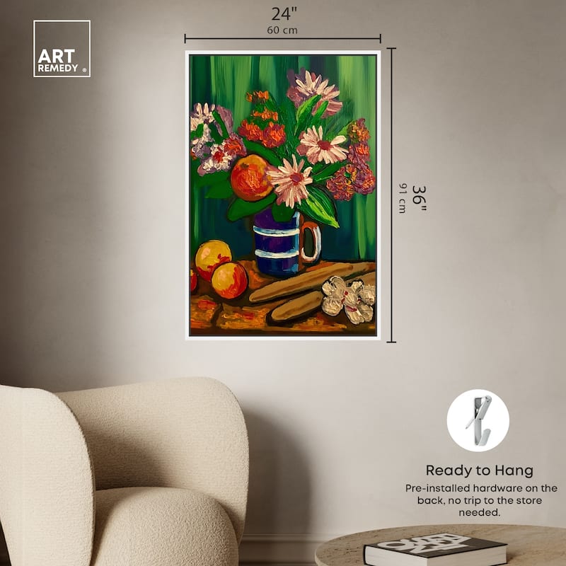 Art Remedy Floral Vase And Fruits Framed Flowers In Vase Paintings