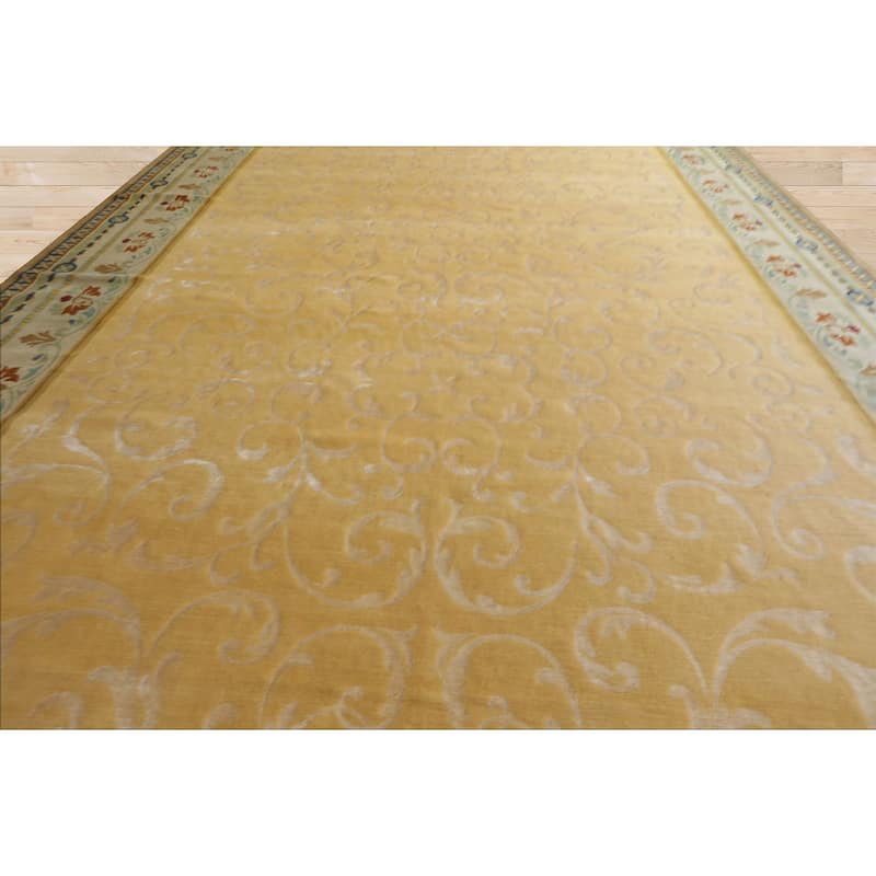 13'6''x21'4'' Oversize Hand Knotted Wool and Silk Light Gold Tibetan Rug - 13' 6'' x 21' 4''