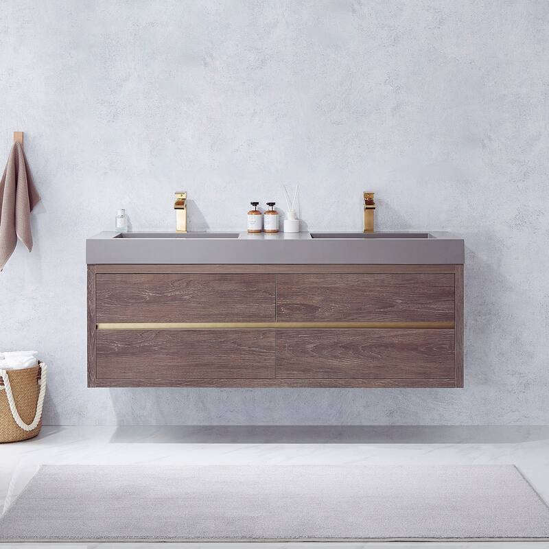 Miseno MV703160M-NM Palencia 60" Wall Mounted Double Basin Vanity Set