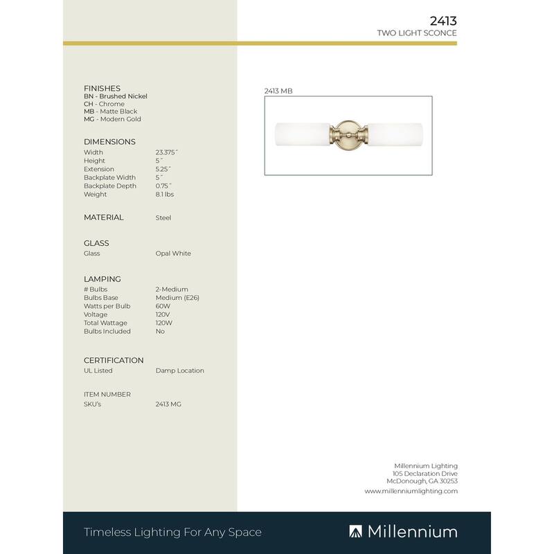 Millennium Lighting 2 Light Bathroom Vanity Light