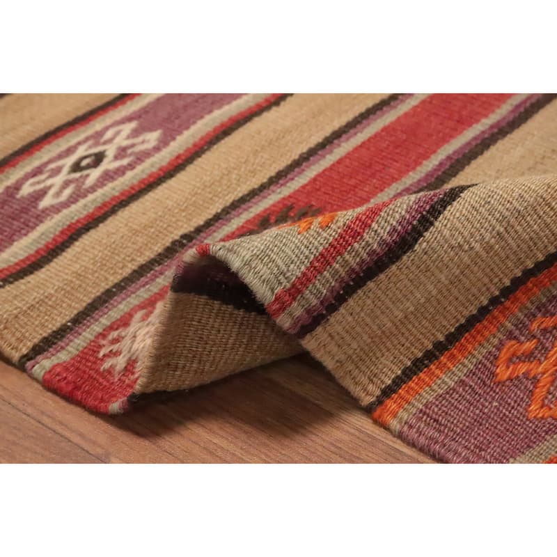 Hand Woven Oriental 100% Wool Carpet Southwestern Tribal Multi-Colored Kilim Area Rug - 7' 4'' X 4' 4''