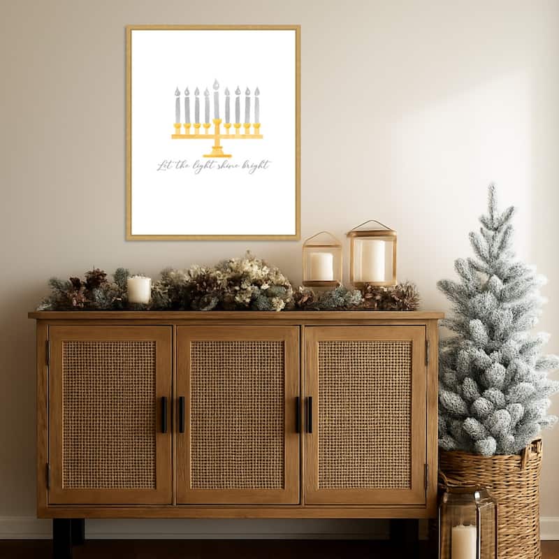 Hanukkah Lights portrait I-Light Shine Bright by Tara Reed (23 x 28 in.), Framed Canvas Wall Art Print - Sylvie Bright Gold