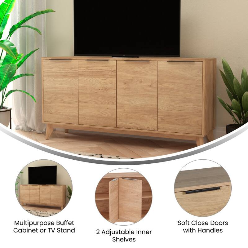 60" Buffet Cabinet with 4 Soft Close Doors and Adjustable Shelves - 15.75"D x 59.25"W x 29.75"H