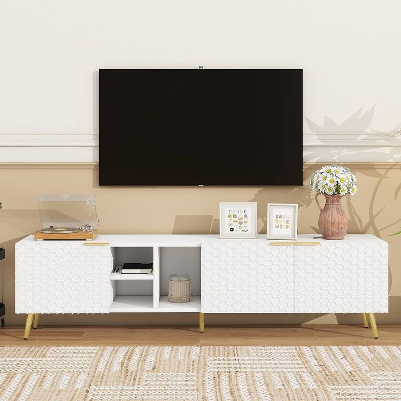 Modern TV Stands with Gold Accents, Fits TVs Up to 80'', White/Black