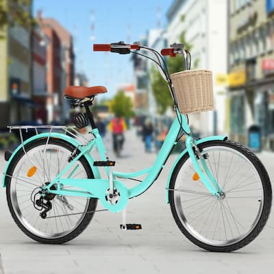 24"/26" 7 Speed Beach Cruiser Bike Adult Womens Bicycle with Adjustable Seat