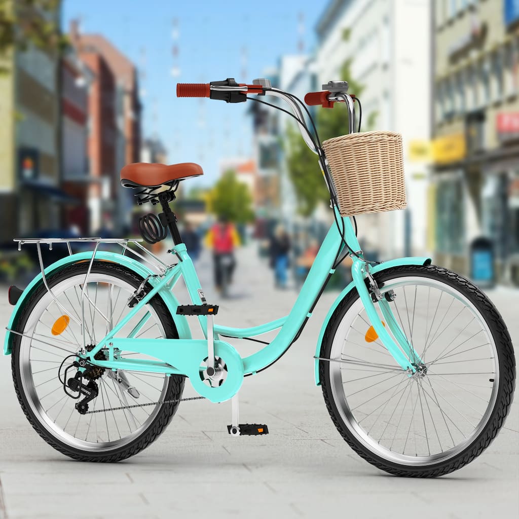 24"/26" 7 Speed Beach Cruiser Bike Adult Womens Bicycle with Adjustable Seat
