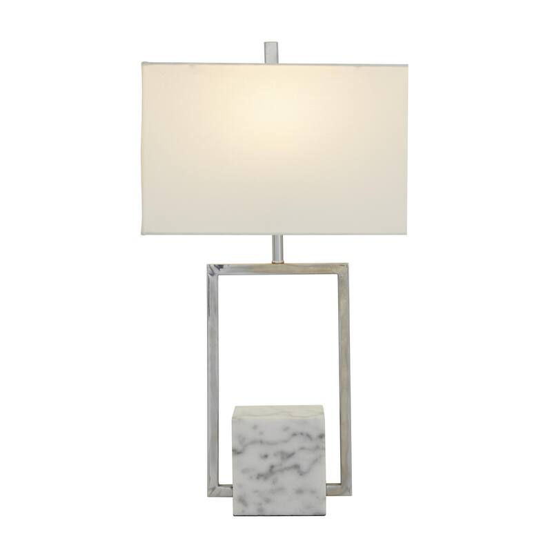 Marble Geometric Room Table Lamp with Square Shade - Gold or Silver - CosmoLiving by Cosmopolitan - Silver