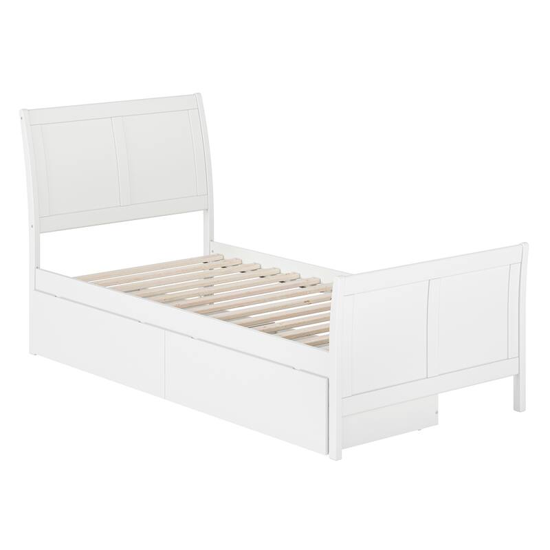 AFI Portland Twin XL Size Platform Bed with Matching Footboard & Storage in White