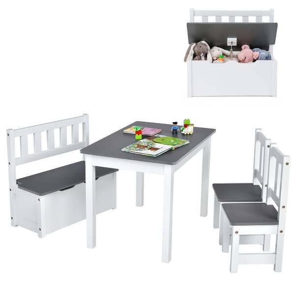 slide 2 of 24, Costway 4 PCS Kids Wooden Activity Table & Chairs Set w/Storage Bench - See Details Grey