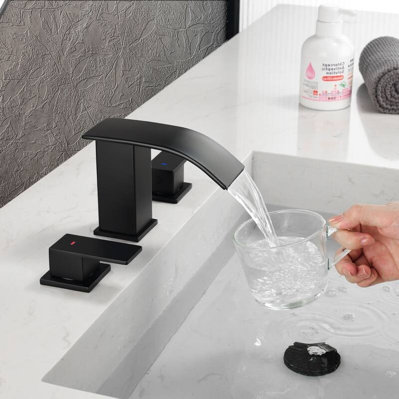 8 Inch Widespread Waterfall Bathroom Faucet with Pop-up Drain Kit Modern Double Handle Bathroom Sink Basin Vanity Faucet 3 Holes