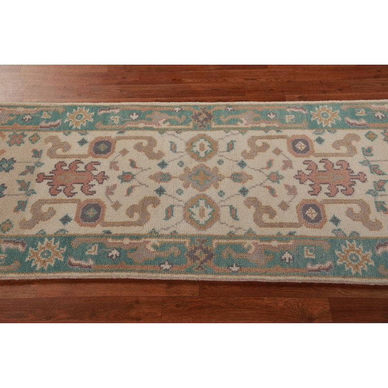 Ivory Oushak Oriental Runner Rug Hand-Knotted Wool Carpet - 2'7"x 7'11"