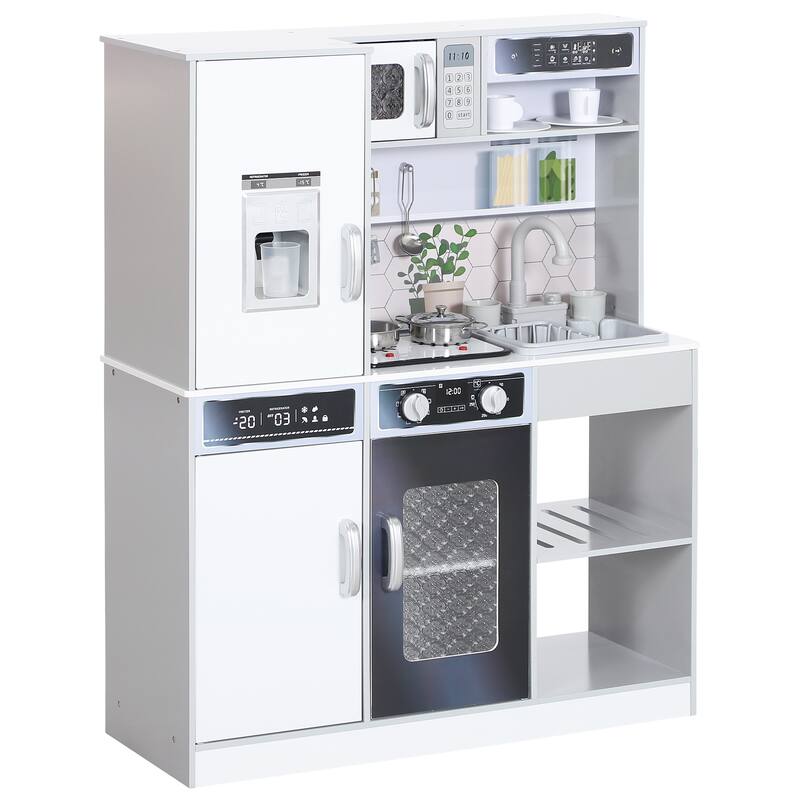 Kids Pretend Play Toy Kitchen w/ Light,Sounds,Coffee Machine,Ice Maker