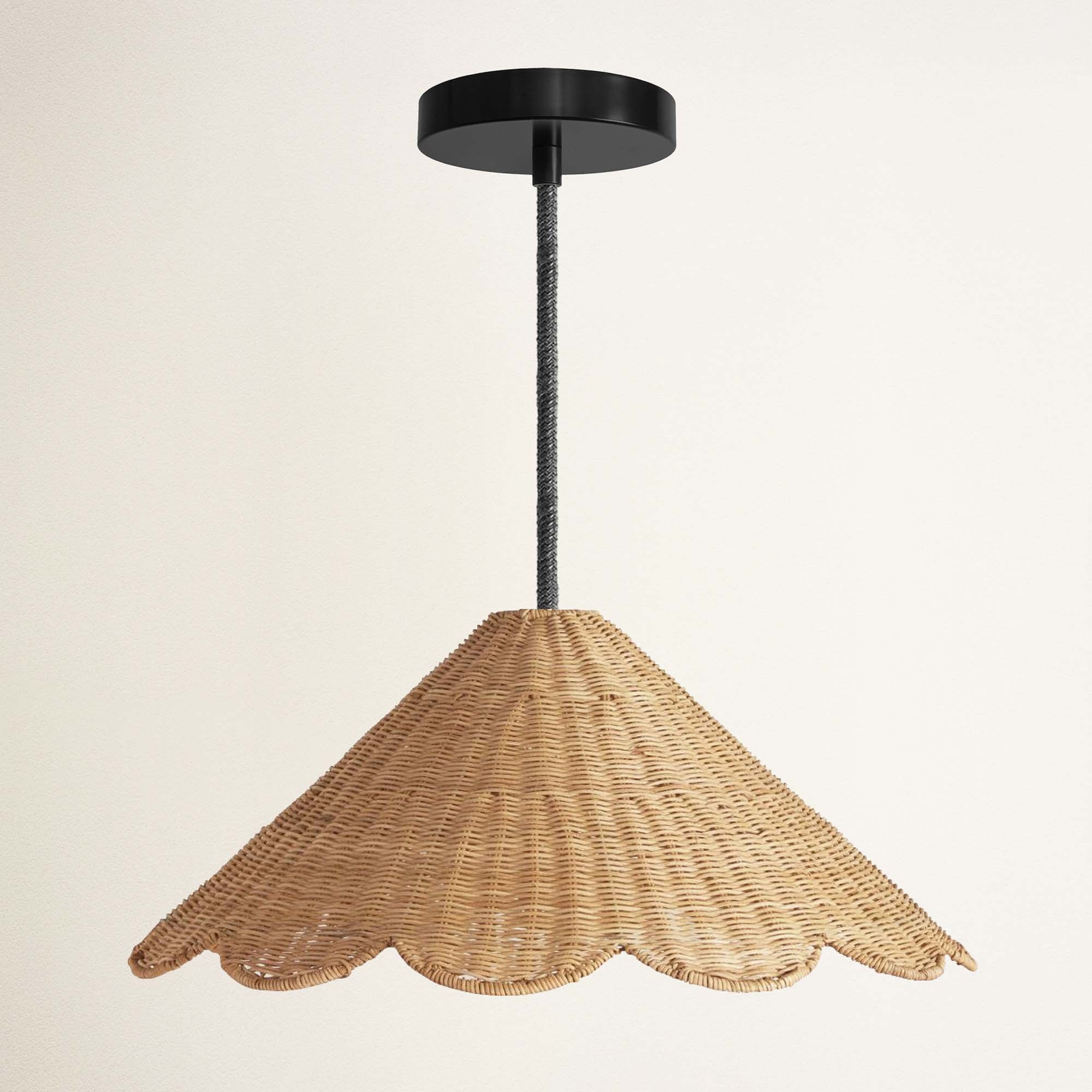 Daisy Cone Outdoor Rattan Pendant Light - Large Natural Resin Cone Handwoven Outdoor Light Fixture For Patio, Entryway