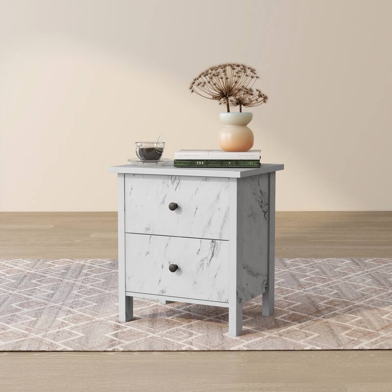 DH BASIC Transitional Neutral Finish 2-Drawer Nightstand by Denhour